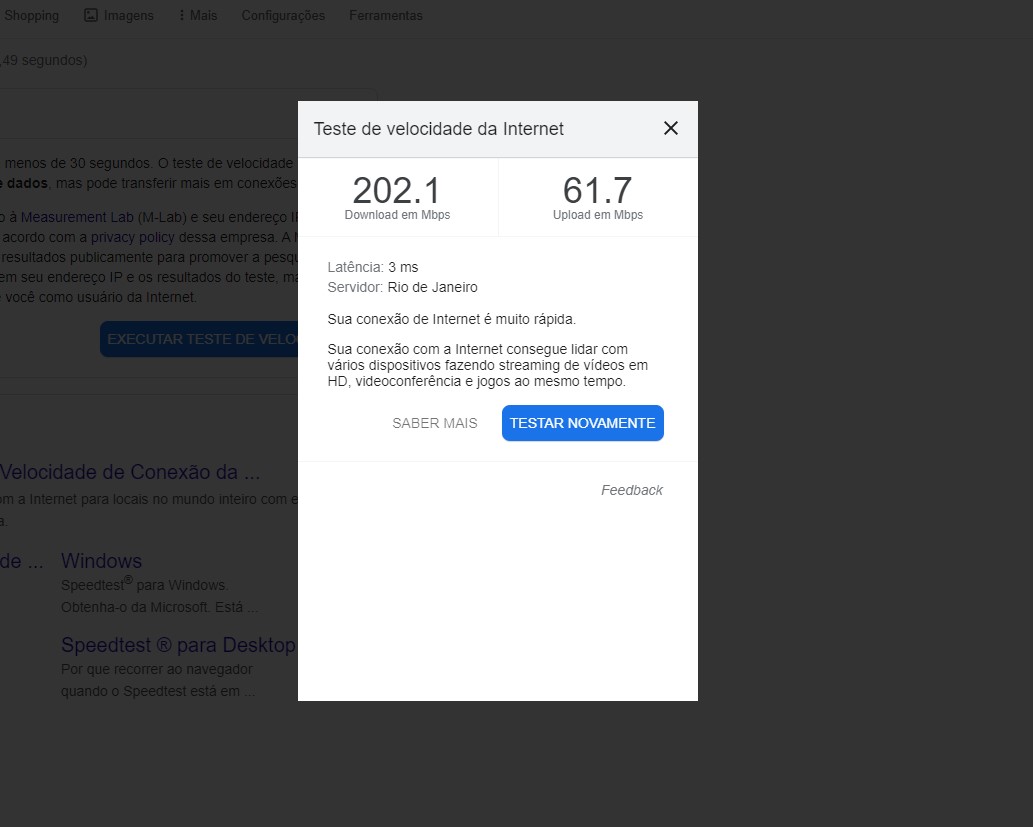 Ao longo do teste, nossa conexão Wi-Fi ficou estável e no máximo de velocidade disponível. É mérito da operadora, mas também do Samsung Book E30 (Fonte: Google/Reprodução)