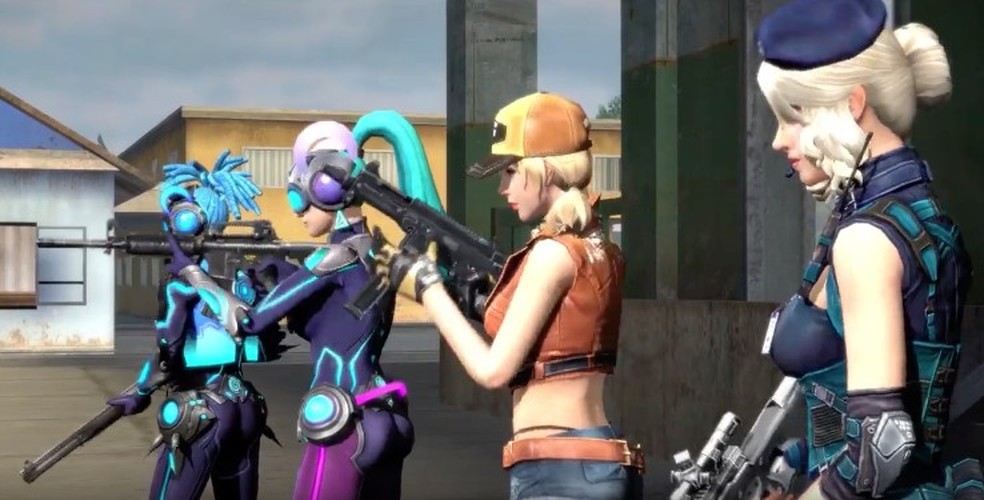 Ilustração de Free Fire mostrando diversas personagens femininas armadas