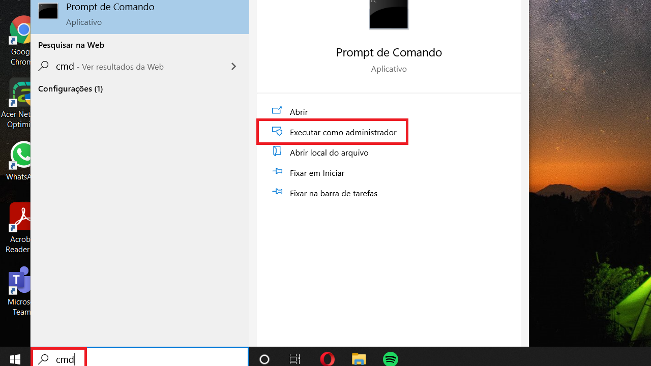 O primeiro passo para formatar pendrive pelo CMD é abrir o Prompt de Comando (Foto: Bruno Caron).