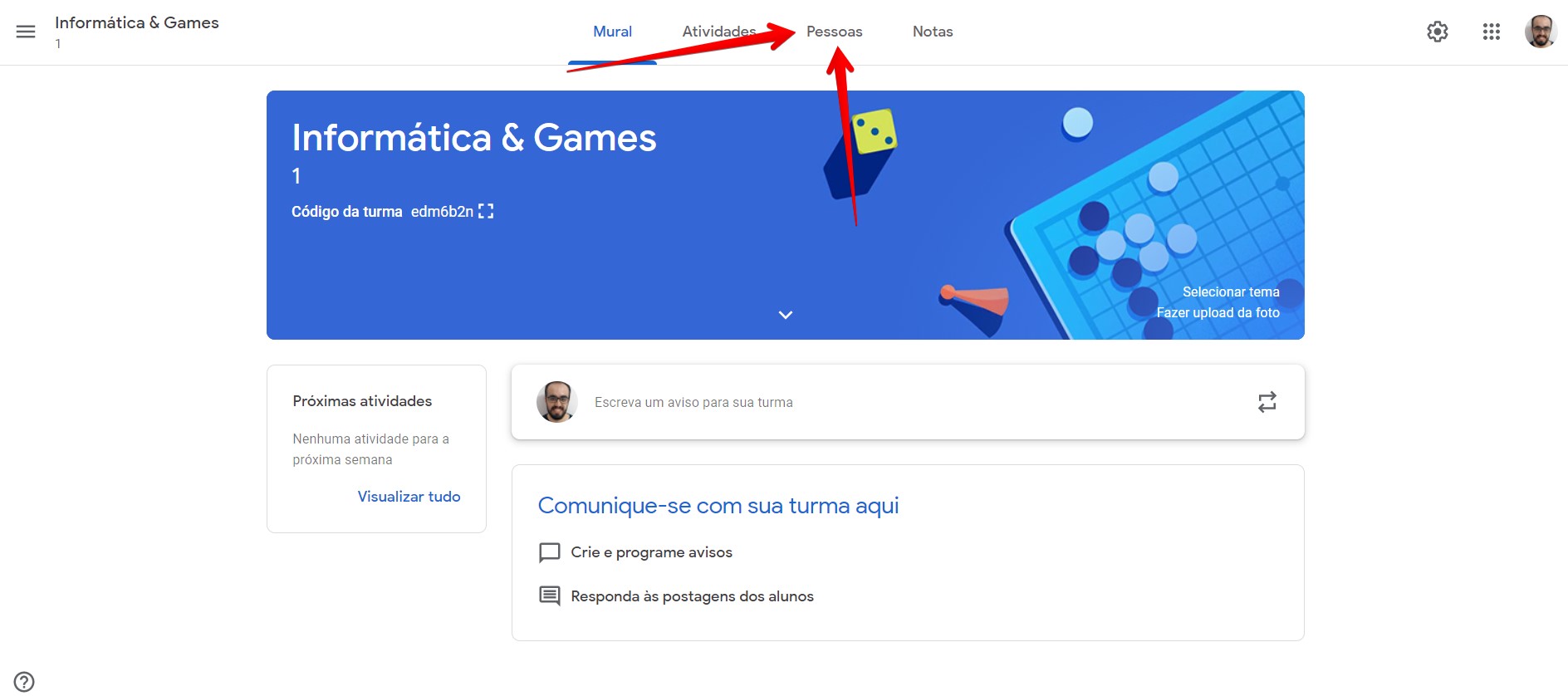 Convide alunos para sua aula no Google Classroom por meio da aba "Pessoas" (Fonte: Filipe Salles/Reprodução)
