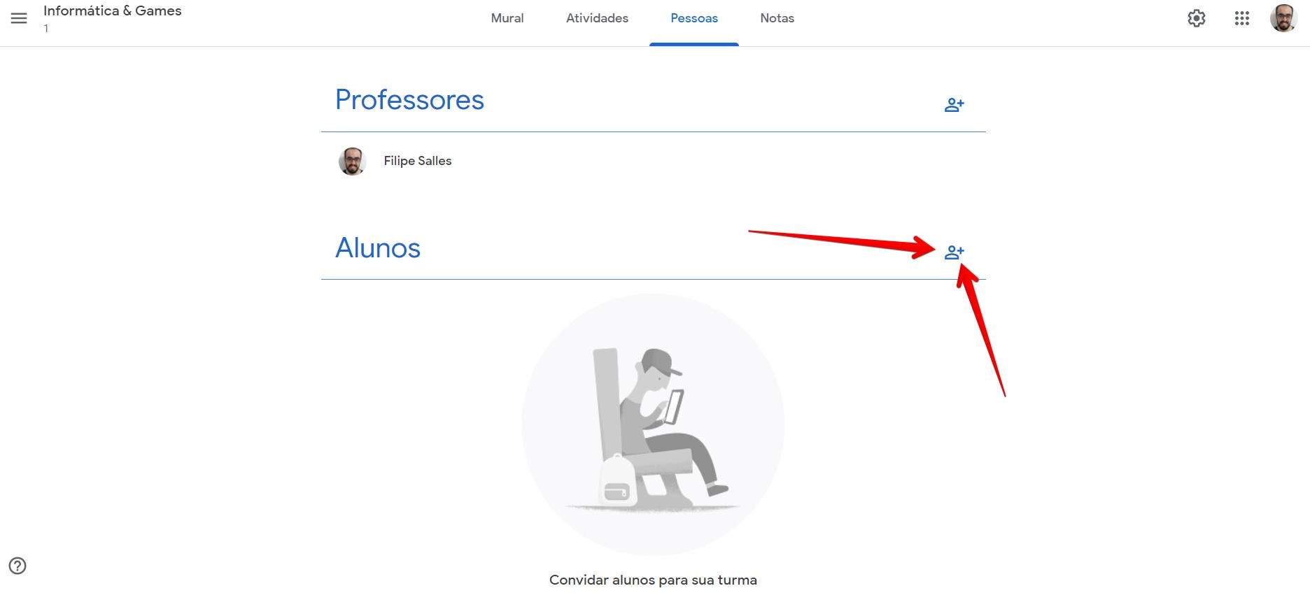 Convide alunos por e-mail ou copie o link e o distribua por apps de mensagem (Fonte: Filipe Salles/Reprodução)