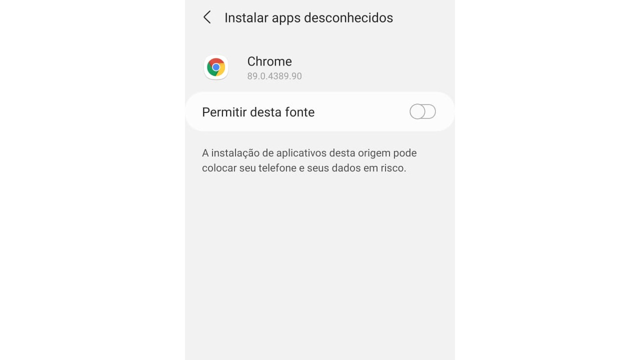Android pedindo autorização para instalar aplicativos do Google Chrome (Foto: Reprodução/Zoom)