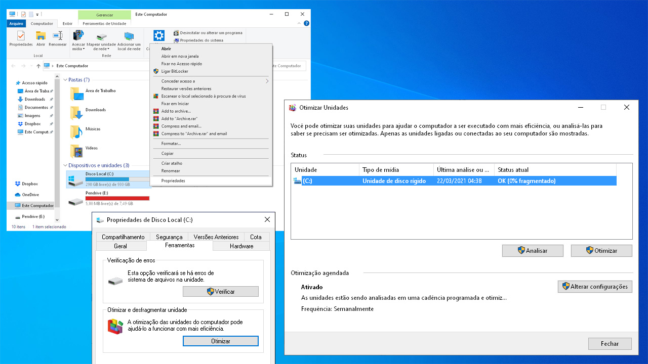 Desfragmentar seu disco pode evitar que fique com o PC travando muito, porém se a fragmentação estiver em 0% ou 1% não é preciso mexer nele (Reprodução: Redação Zoom)