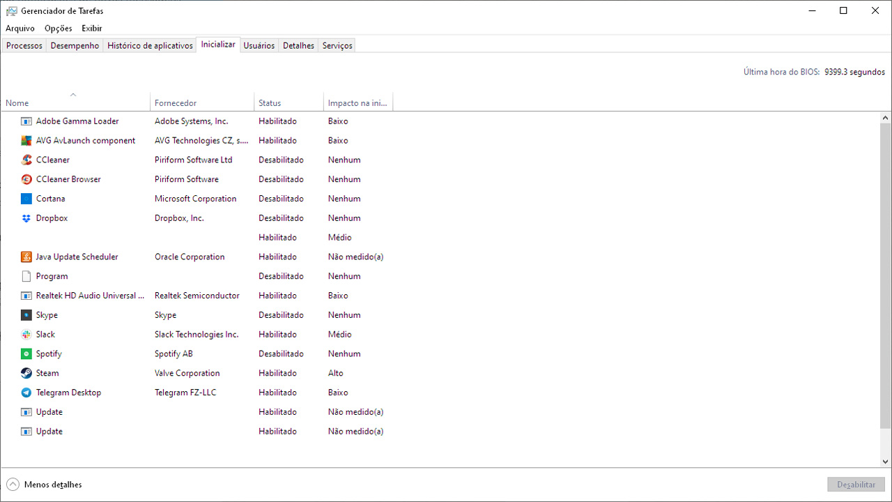 Confira no Gerenciador de Tarefas se há programas pesados ou suspeitos na inicialização do Windows e desabilite-os (Reprodução: Redação Zoom)