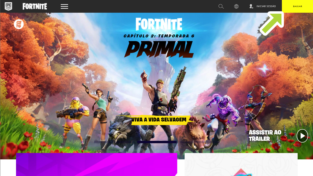 No site oficial do jogo clique em "Baixar" no canto superior direito para ver como instalar Fortnite no PC (Reprodução: Redação Zoom)