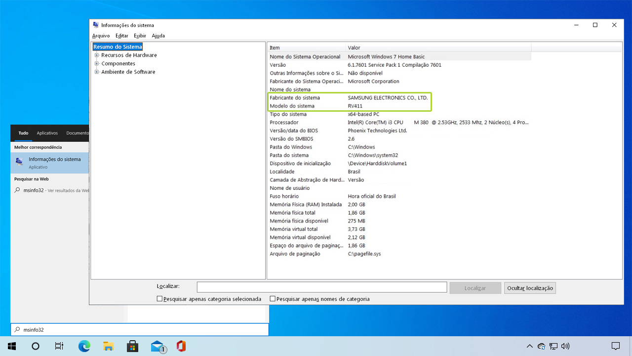 Através do MSinfo32 é possível ter acesso a várias informações sobre o dispositivo, entre eles a fabricante e modelo do notebook (Reprodução: Redação Zoom)