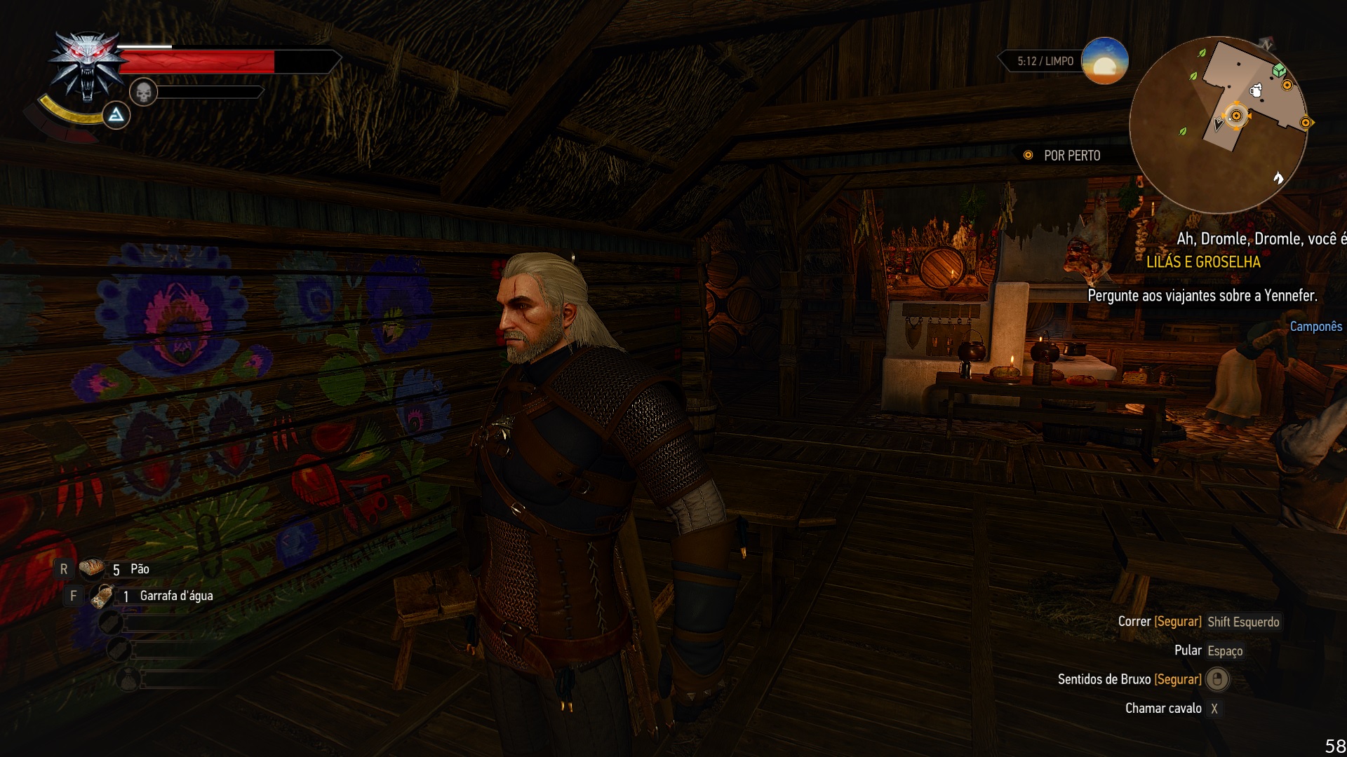 Em qualidade Alta, The Witcher 3 flutuou entre 55 e 60 FPS (Reprodução: Guilherme Toscano)