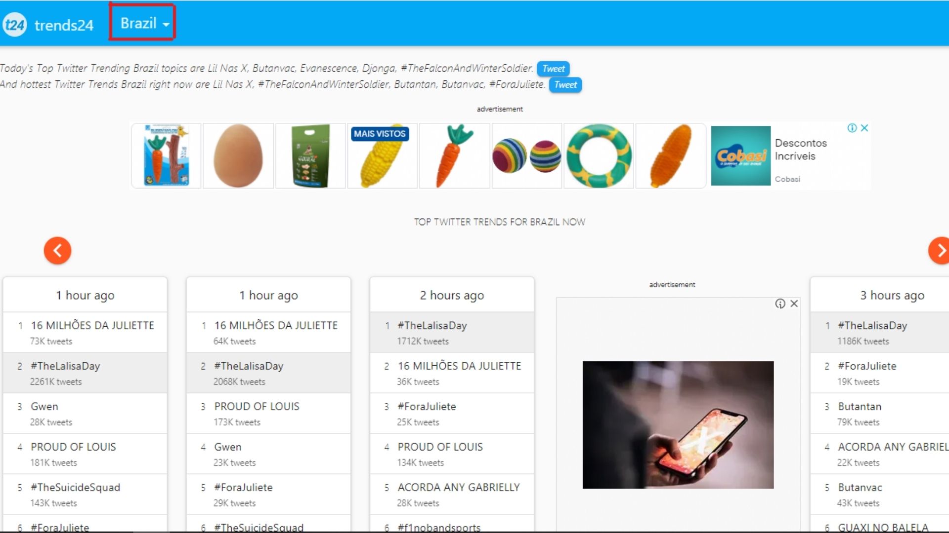 Trending Topics: abra o site e clique em Brazil. (Foto: Captura de tela)