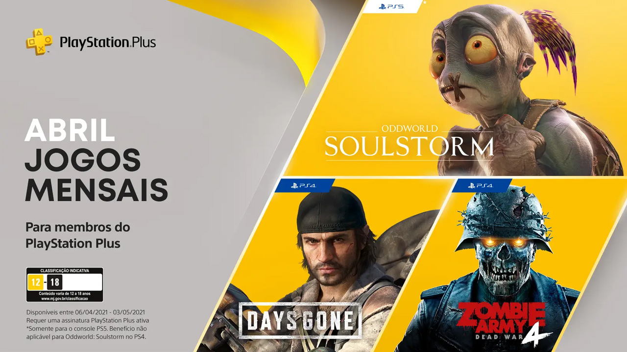 Oddworld: Soulstorm para PS5 acompanha Days Gone e Zombie Army 4: Dead War do PS4 entre os games grátis para assinantes da PS Plus (Reprodução: PlayStation Blog)