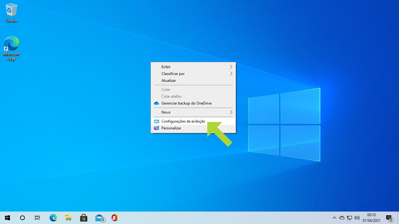 Clique na Área de Trabalho com o botão direito do mouse para abrir as Configurações de Exibição que permitem realizar tarefas como ajustar a tela do PC (Reprodução: Redação Zoom)