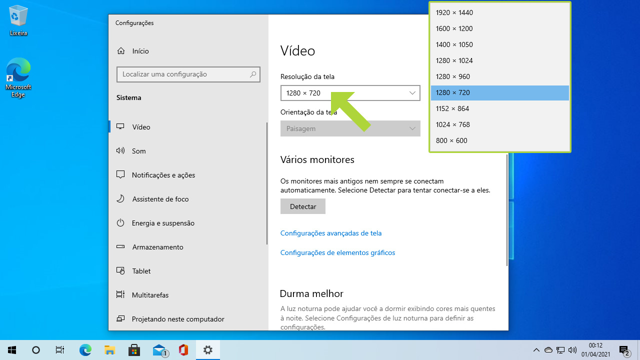 Ao clicar em "Resolução da tela" o usuário terá como ajustar a tela do PC com diferentes resoluções de acordo com seu monitor e placa de vídeo (Reprodução: Redação Zoom)