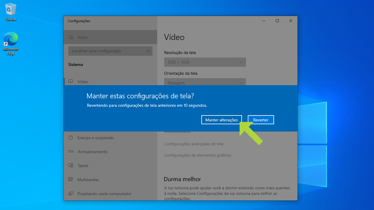 Após trocar a resolução da tela um aviso perguntará se deseja "Manter alterações", basta clicar no botão para confirmar (Reprodução: Redação Zoom)