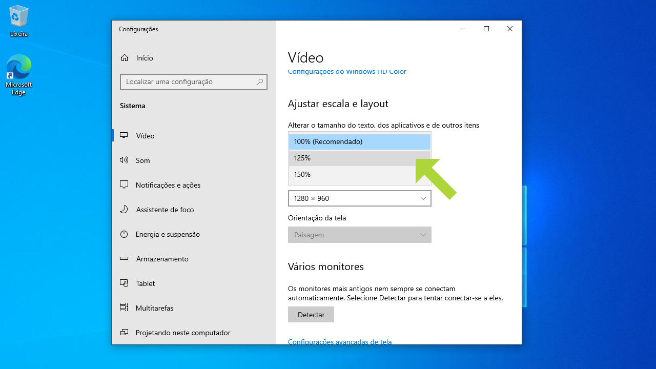 A configuração de escala e layout permite configurar como ajustar a tela do PC para ficar agradável a sua visão (Reprodução: Redação Zoom)
