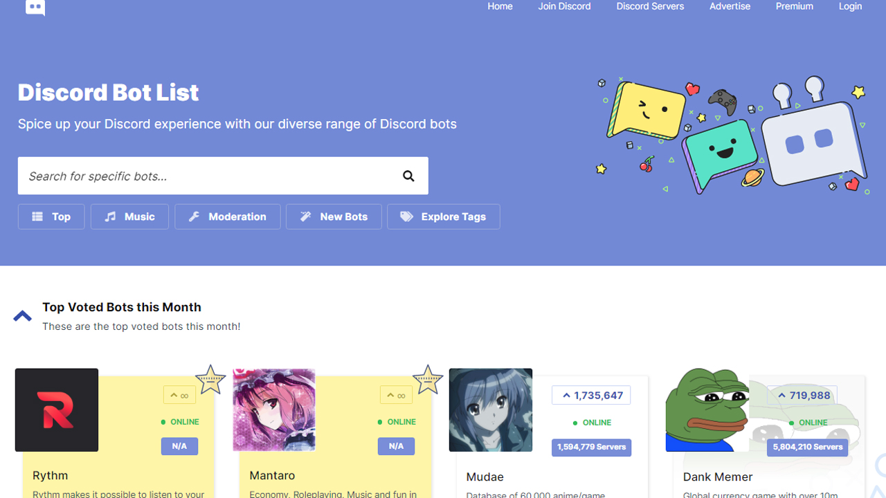 Como colocar bot no Discord: buscando por eles no Top GG (Foto: Reprodução)