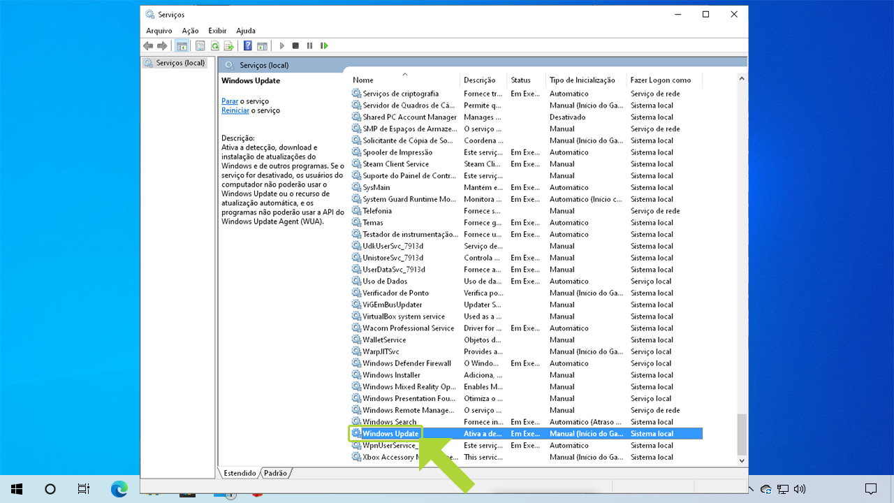 Localize o Windows Update na lista de serviços e clique duas vezes nele para ter como desativá-lo (Reprodução: Redação Zoom)