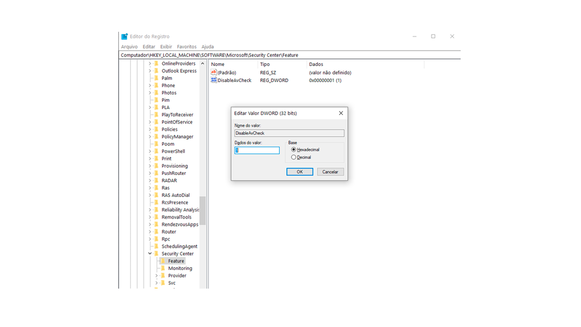 O editor de registros é essencial para desativar o Defender (Foto/Hugo Iwaasa)