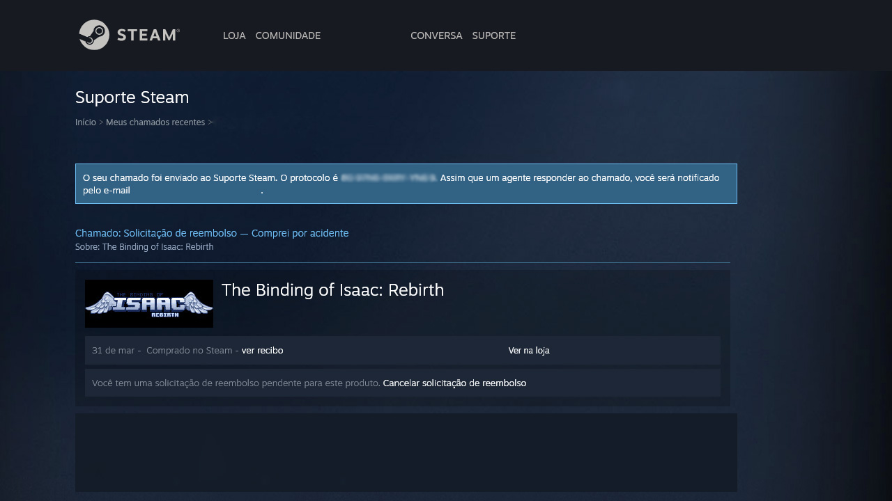 Ao final do procedimento, resta apenas aguardar para que a loja responda se há como reembolsar um jogo na Steam para o usuário (Reprodução: Redação Zoom)