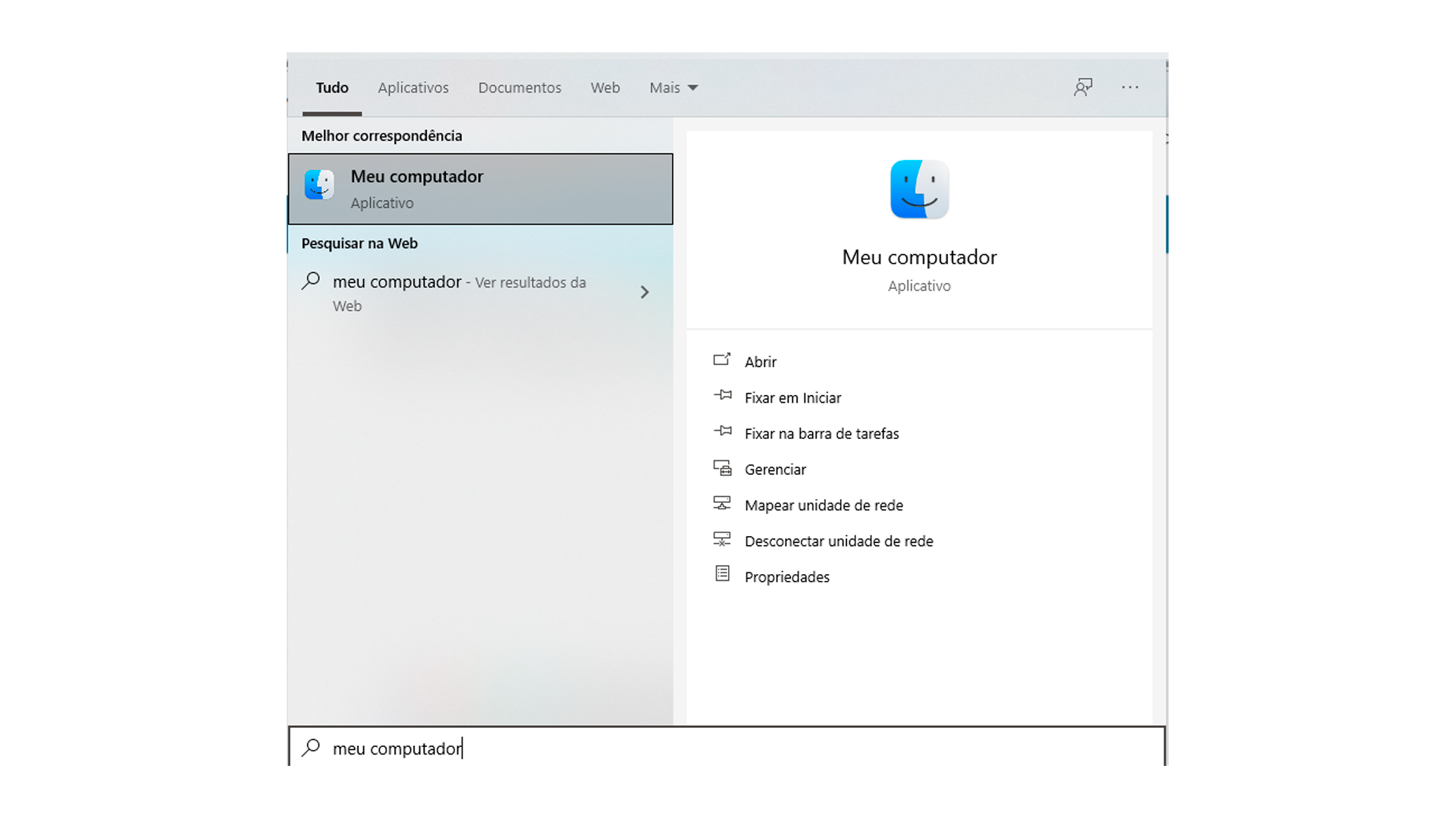 Procure pelo Meu Computador no menu Iniciar (Foto/Hugo Iwaasa)