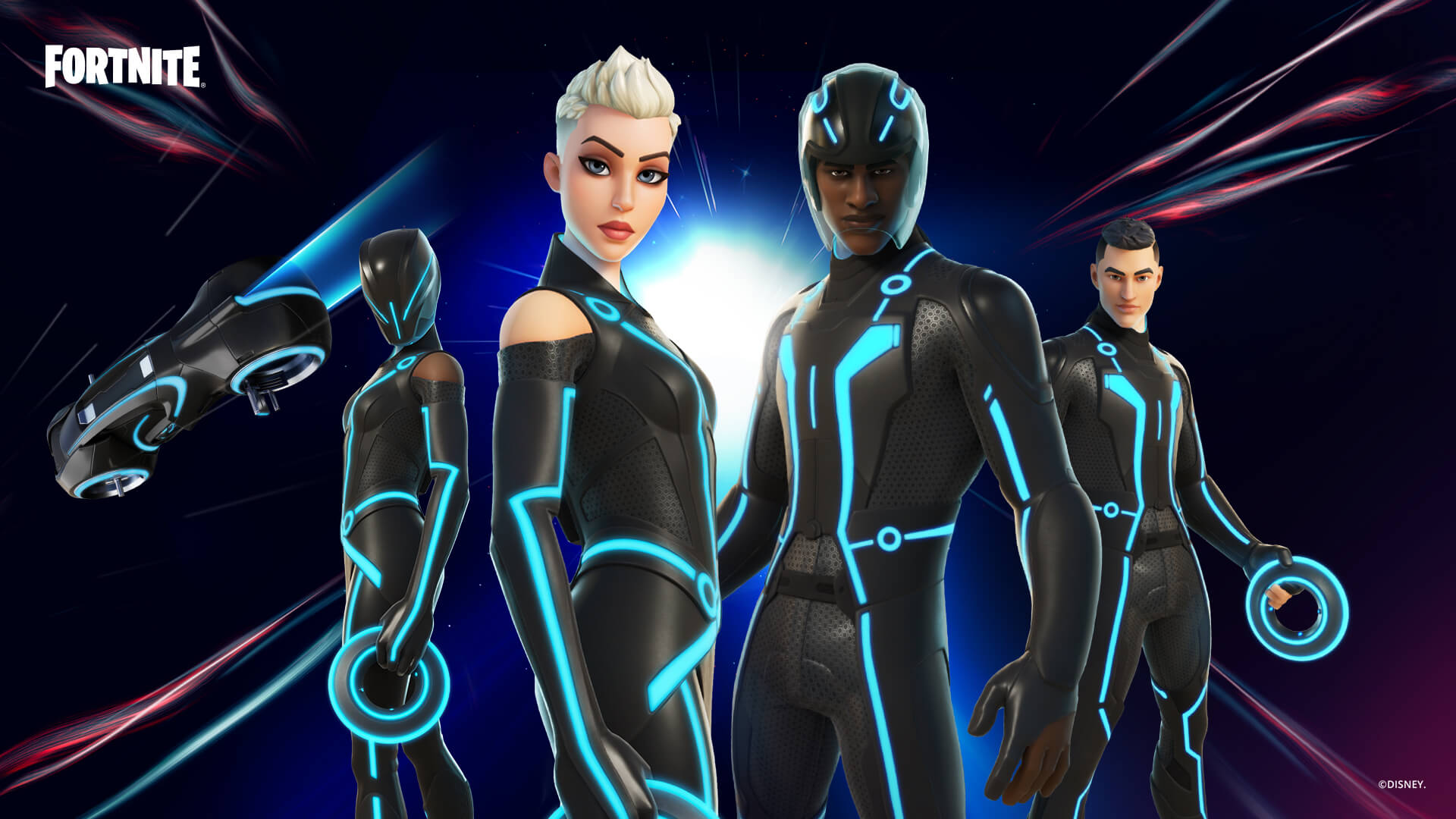 Use as skins do mundo digital de Tron para um visual futurista (Foto: Epic Games).