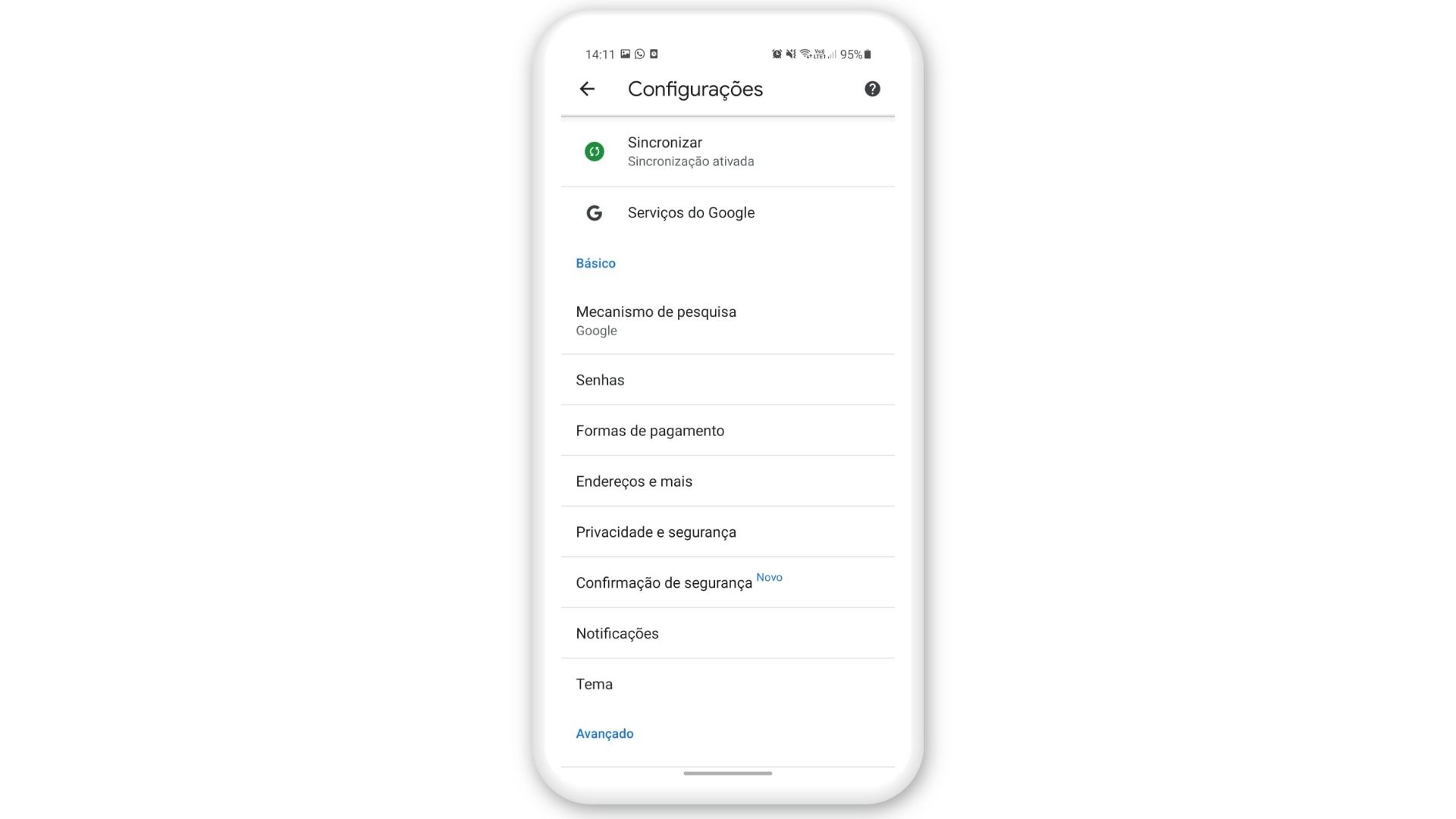 Print de tela mostrando como colocar o Google no modo escuro no Android