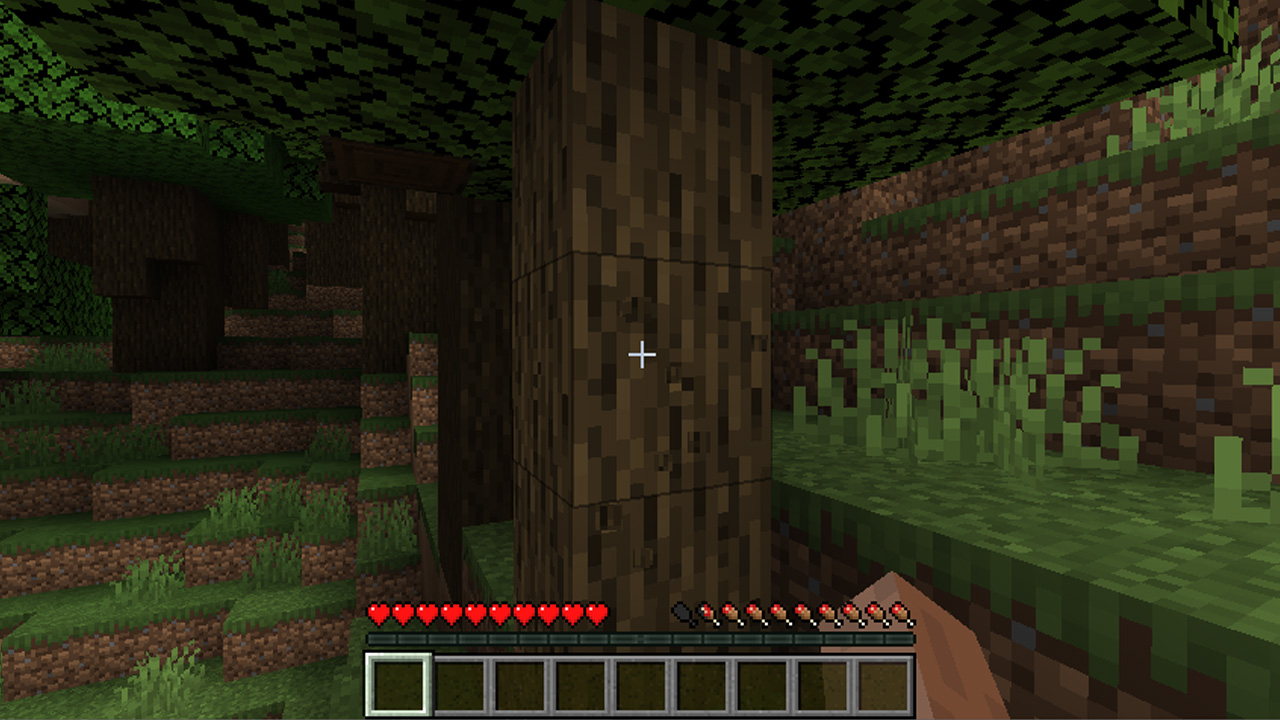 O grande momento na cabeça de jogadores aprendendo a como jogar Minecraft é quando percebem que tudo pode ser quebrado e reutilizado (Reprodução: Redação Zoom)