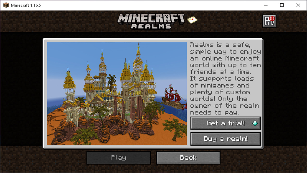 Minecraft Realms é uma forma oficial que usuários têm como jogar Minecraft online em um servidor pago e seguro da própria Microsoft (Reprodução: Redação Zoom)