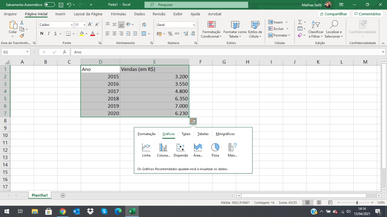como fazer gráfico no excel