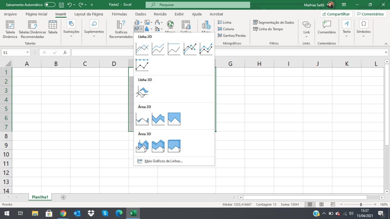 Como fazer gráfico de linha no excel