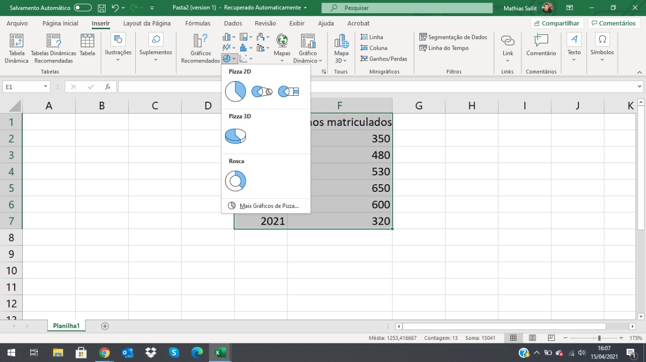 como fazer gráfico de pizza no excel