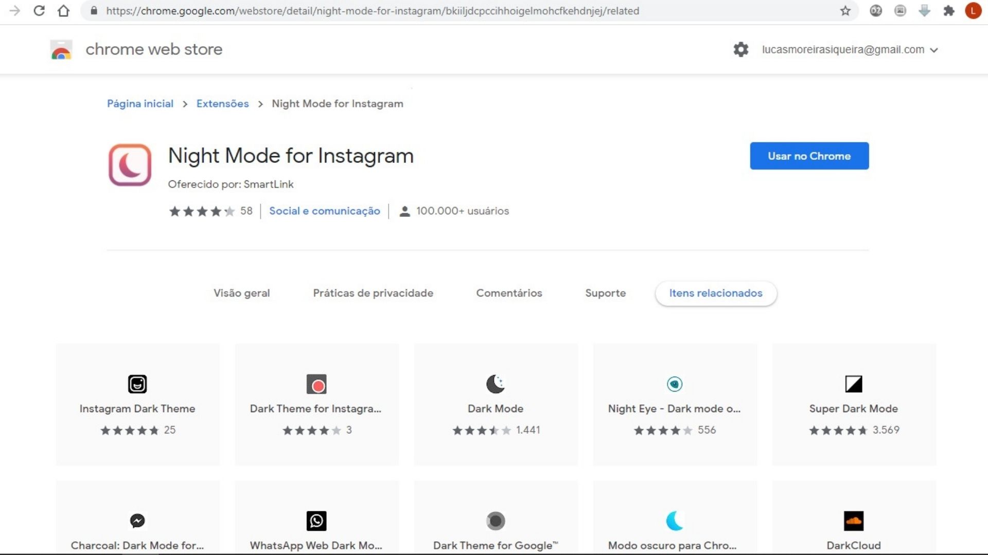 Como deixar o Instagram escuro no PC? Na Chrome Web Store, clique em Adicionar Extensão (Foto: Arte/Zoom)