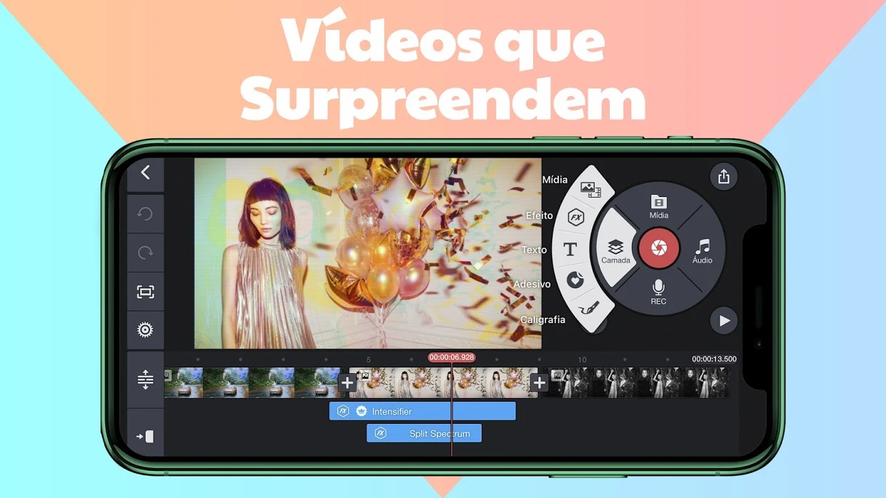 Imagem mostra interface do app KineMaster