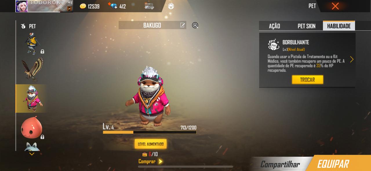 Os animais disponíveis para compra no Free Fire também oferecem vantagens para o game (Foto: Reprodução)