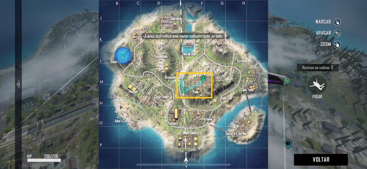 Para facilitar a queda no início da partida, é possível marcar no mini mapa a região desejada (Foto: Reprodução)