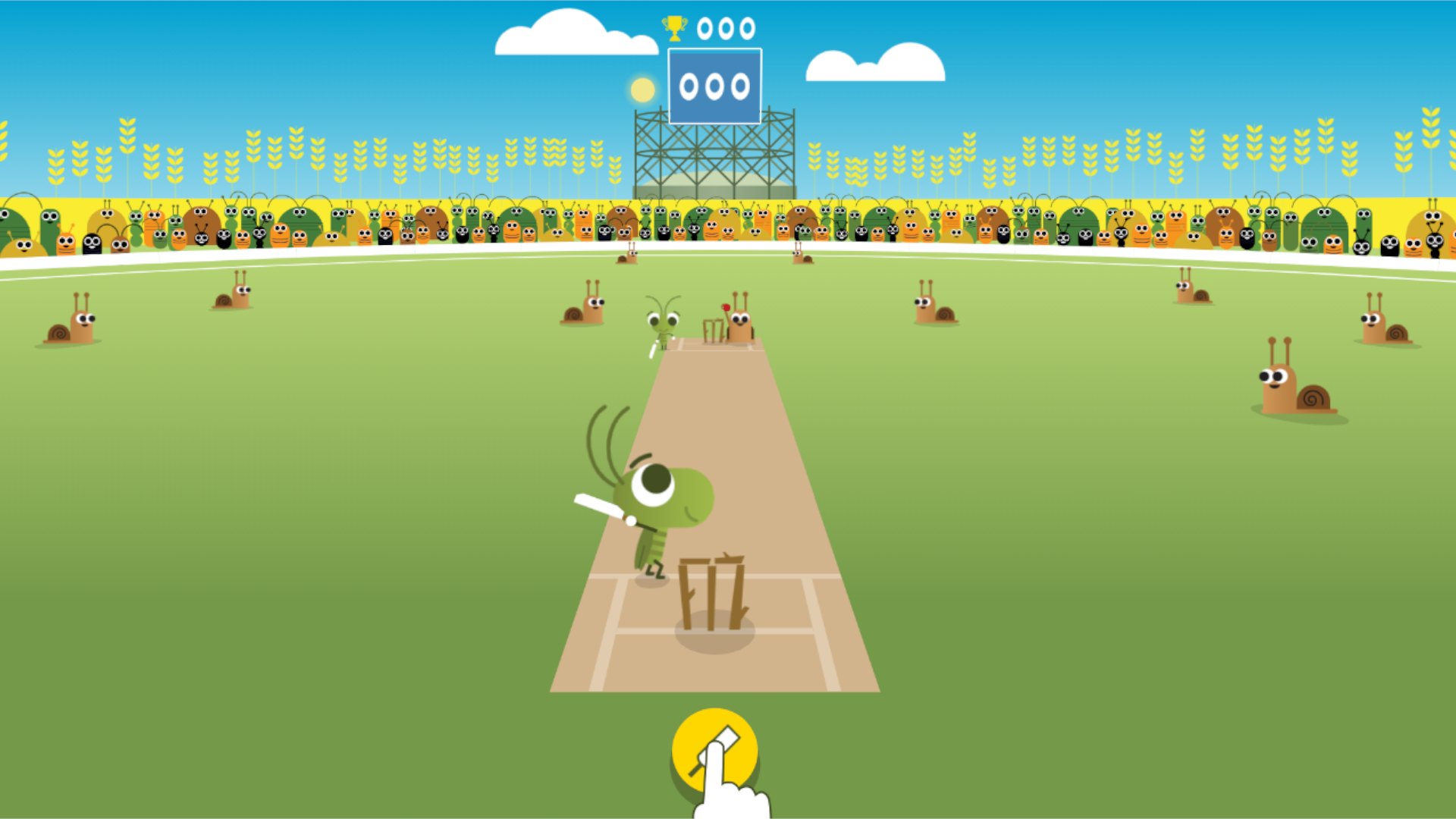 Jogue críquete com grilos e conheça mais sobre esse esporte (Fonte: Google Doodle)