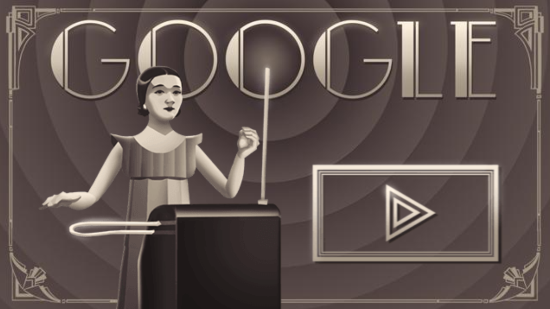 Clara Rockmore ensina a tocar o teremin (Fonte: Google Doodle)