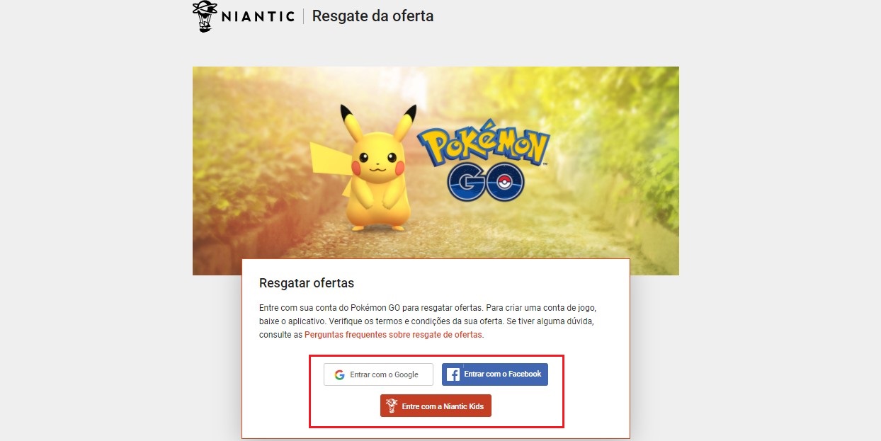 O site da Niantic Lab é uma das plataformas disponíveis para resgatar códigos Pokémon Go (Foto: Reprodução/Úrsula Gomes)