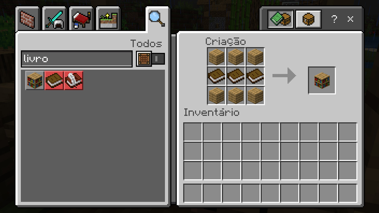 A estante de livros em Minecraft pode ser feita com blocos de madeira e três livros, apesar de sozinha não ter utilidade (Reprodução: Redação Zoom)