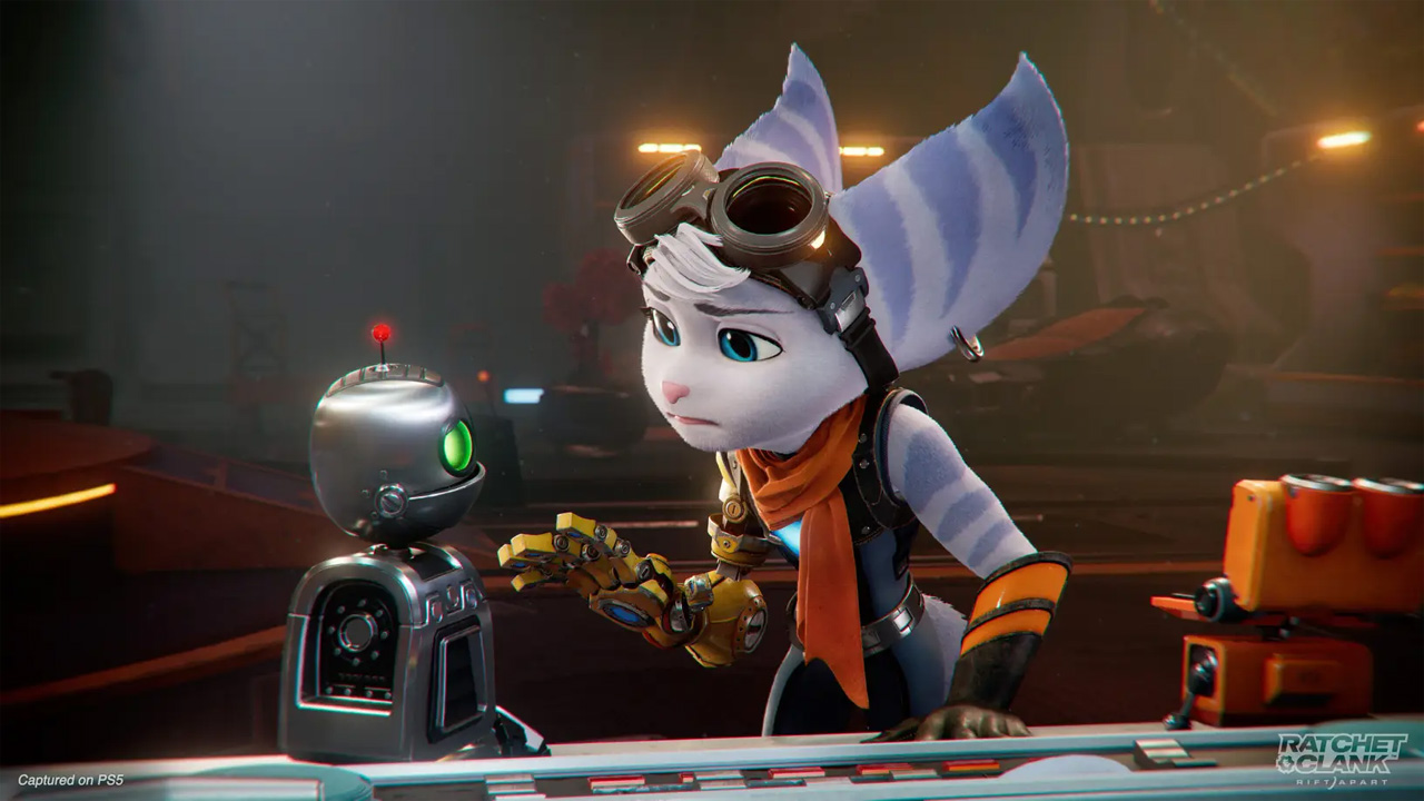 Rivet é a nova protagonista de outra dimensão em Ratchet and Clank: Rift Apart ao lado da conhecida dupla de heróis (Reprodução: PlayStation Blog)