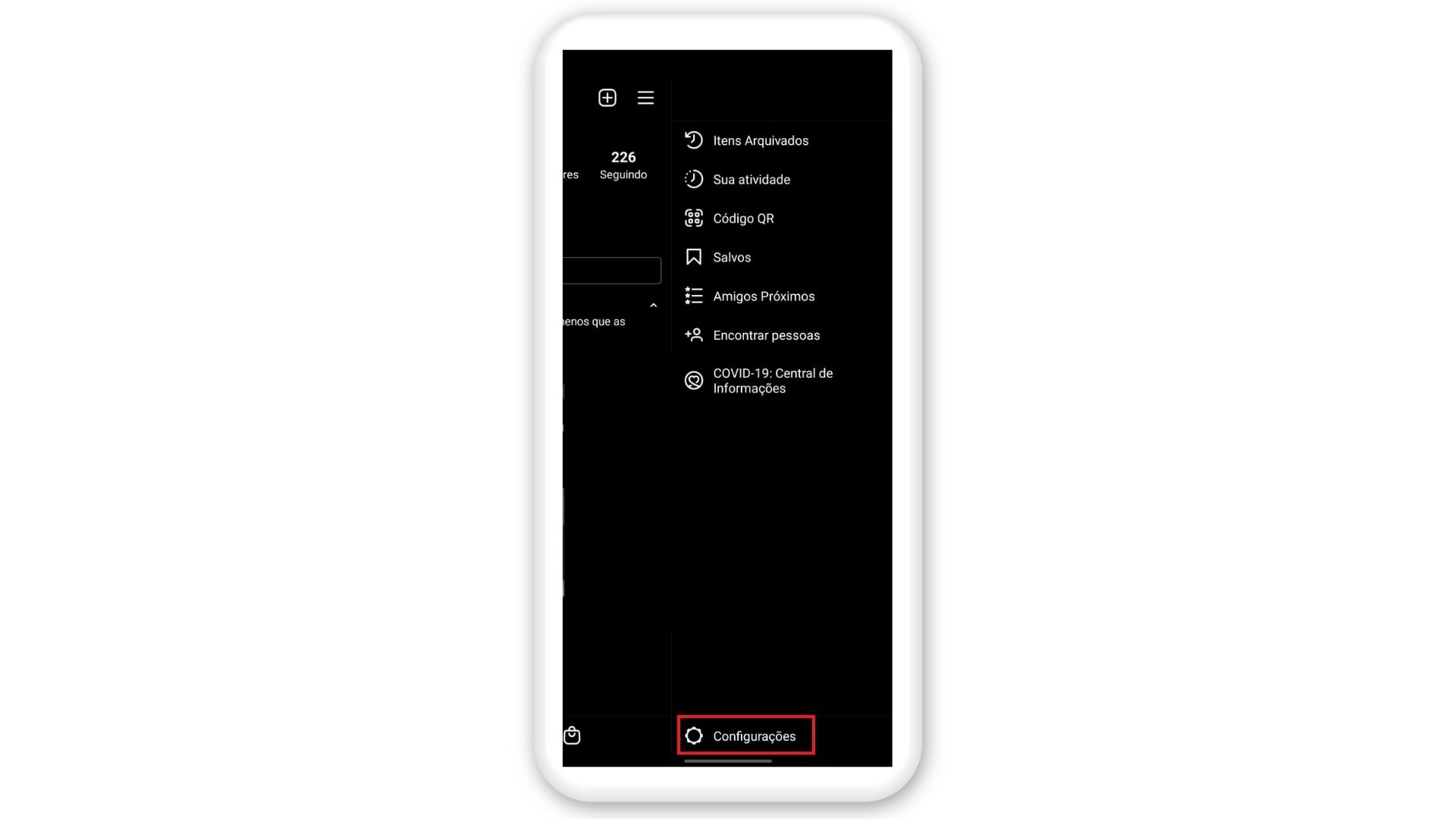 Como tirar o online do Instagram: primeiro passo é entrar em configurações (Foto: Reprodução)