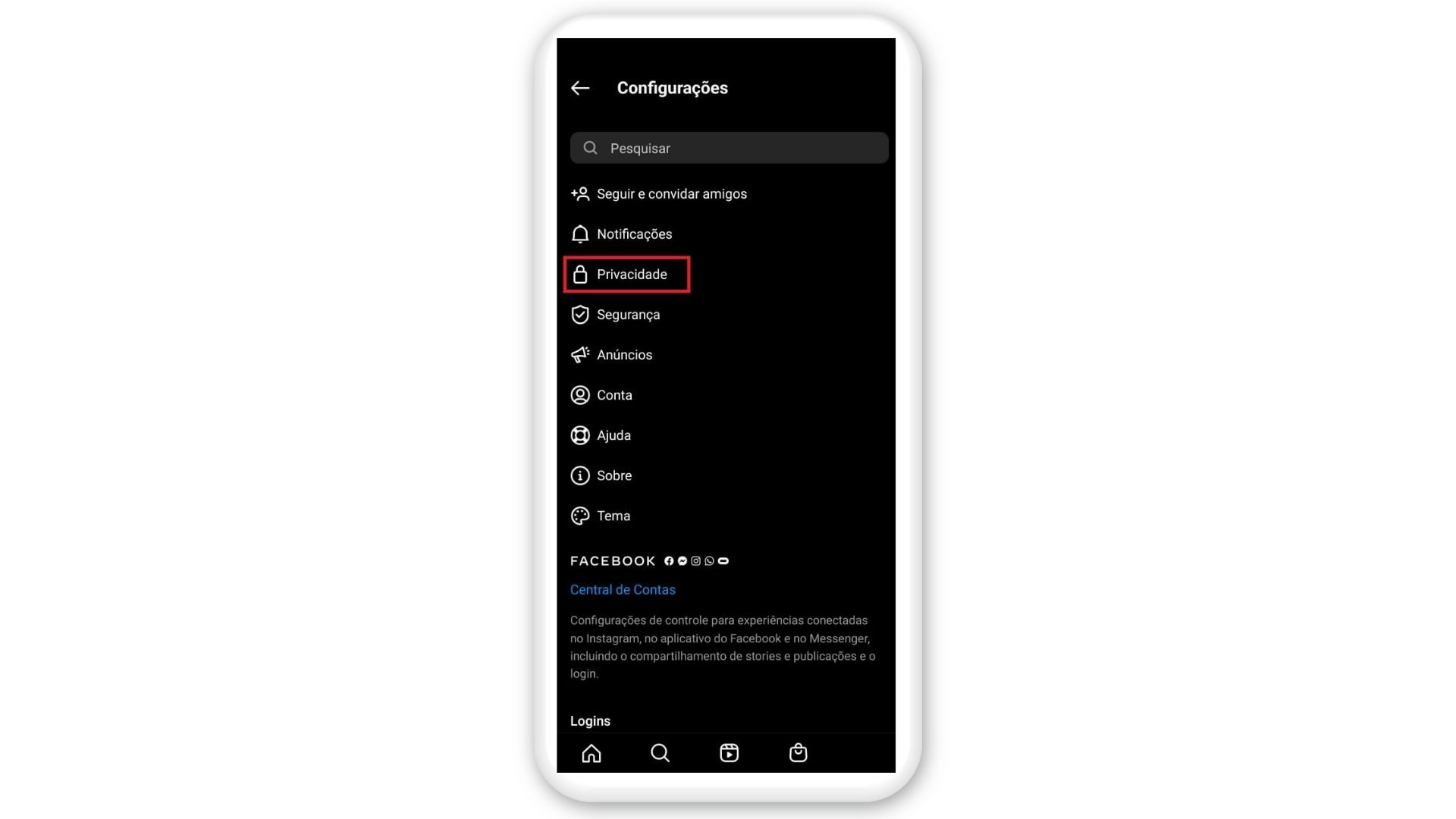 Como tirar o online do Instagram: em Privacidade, você logo conseguirá ter acesso aos outros recursos (Foto: Reprodução)