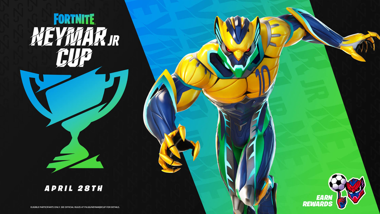 No dia 28 de abril será realizada a Neymar Jr Cup em Fortnite com uma chuteira especial da Puma inspirada pela forma Primal do jogador como prêmio (Reprodução: Epic Games)