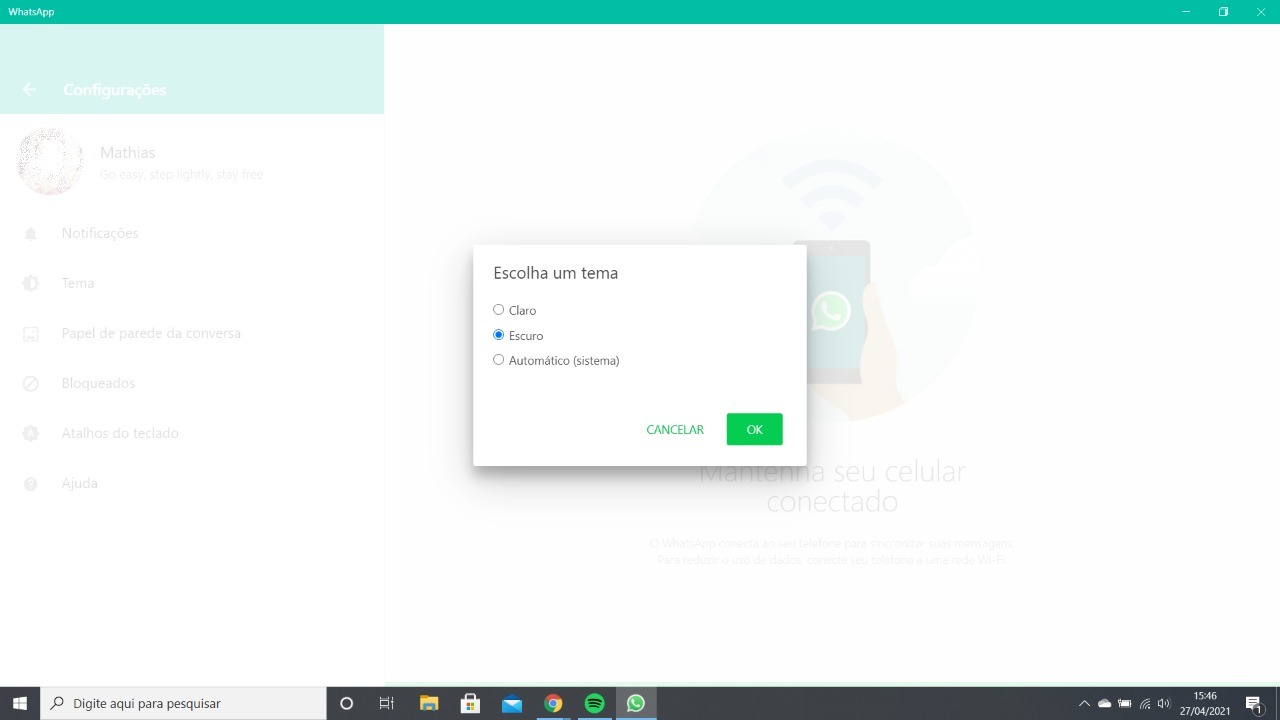 ativar modo escuro whatsapp web