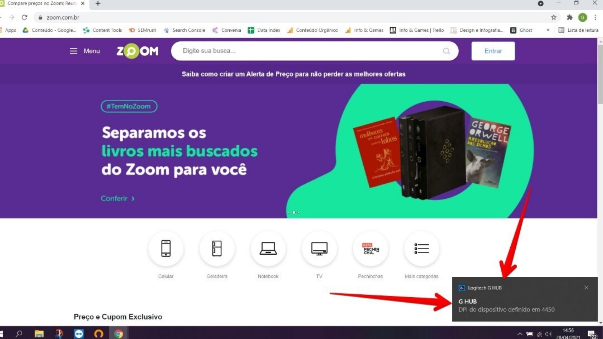 Ao apertar o botão de troca de DPI, o G Hub faz uma notificação no Windows (Reprodução: Guilherme Toscano)