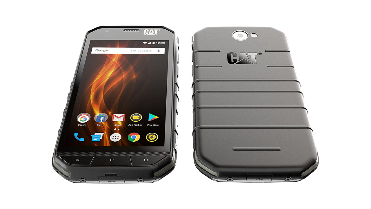 Celular Caterpillar S31 de frente e verso em fundo branco