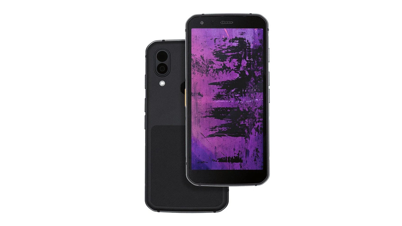 Celular Caterpillar S62 Pro em fundo branco frente e verso