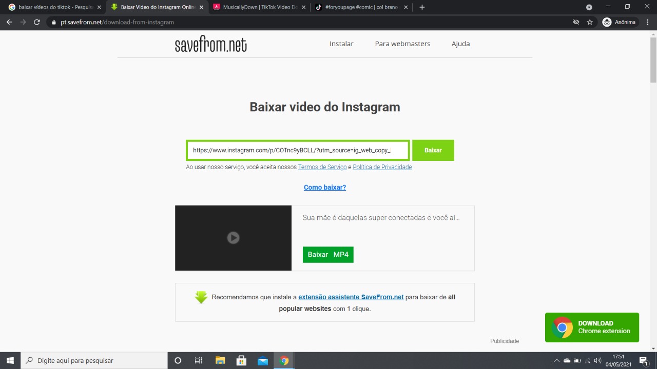 Baixar vídeo do Instagram