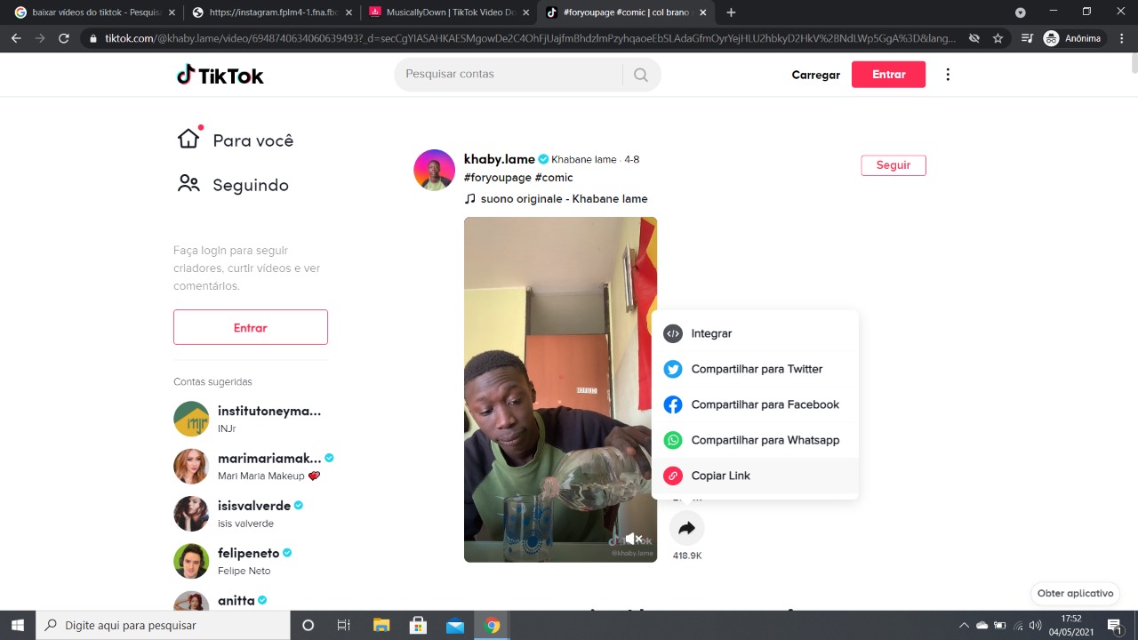 baixar vídeo do tiktok