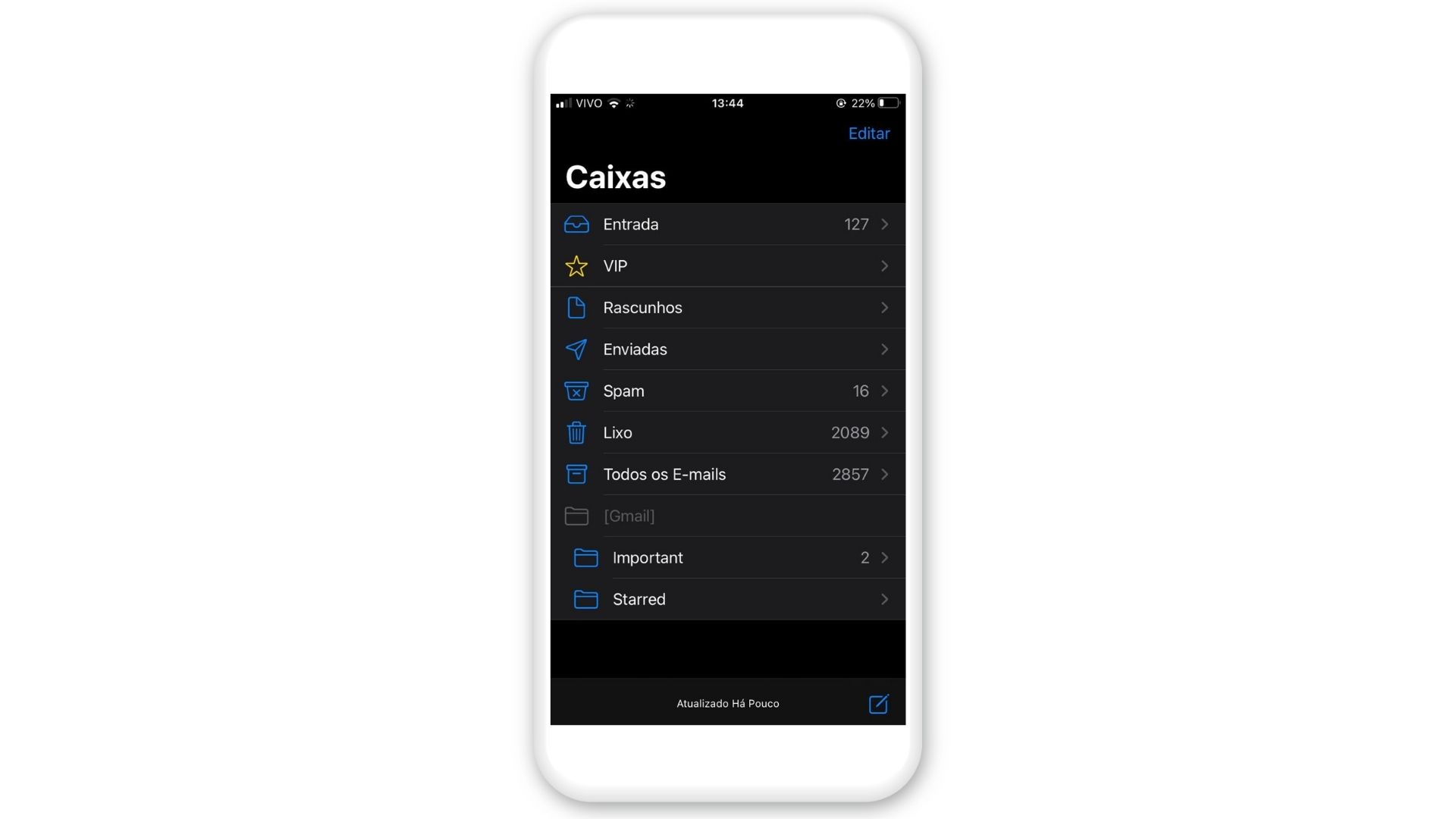 Como esvaziar a lixeira do celular? No app "Mail", clique em Lixo no menu Caixas (Foto: Arte / Zoom)