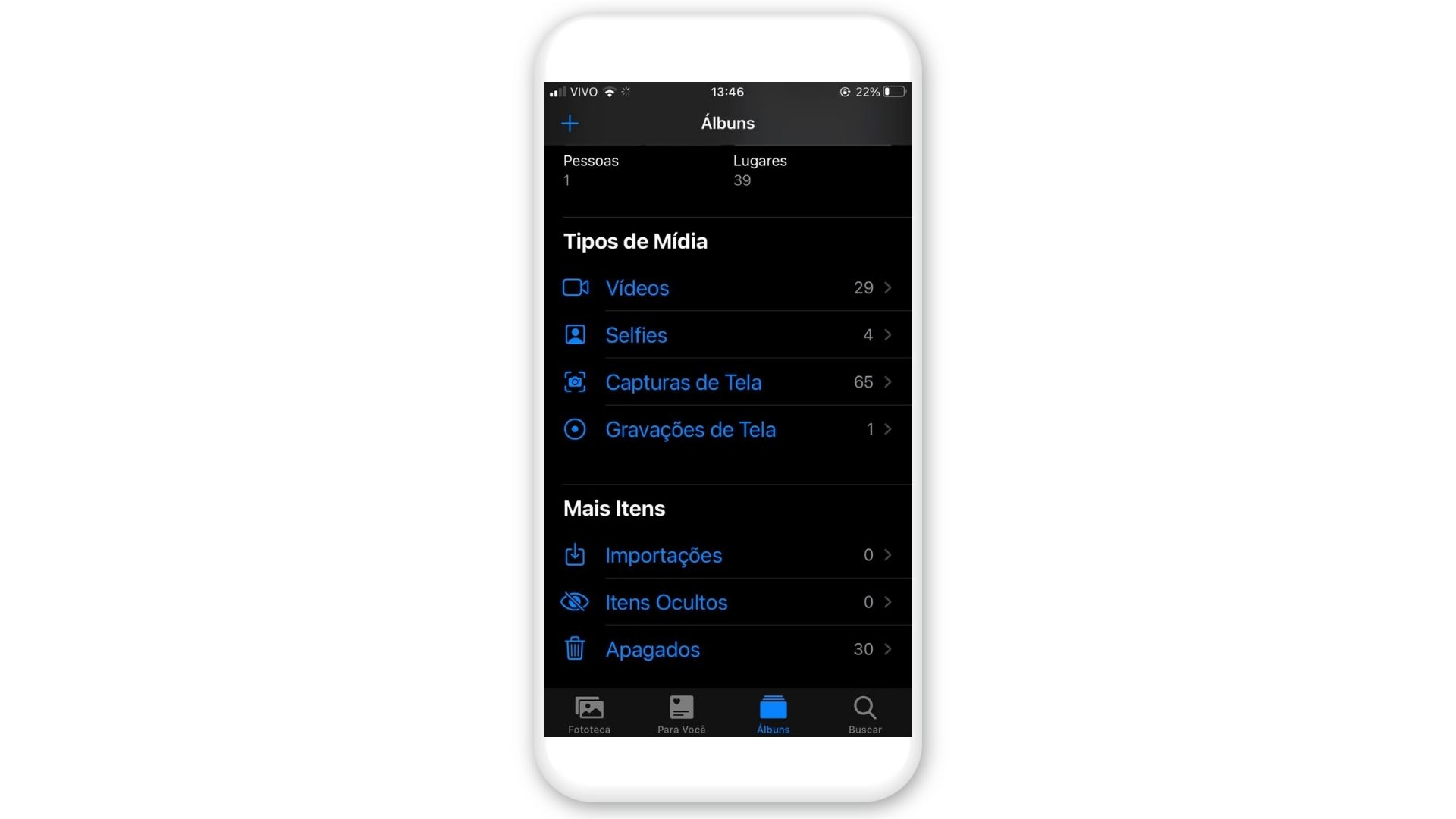 Como esvaziar a lixeira do celular iPhone? Abra Álbuns e clique em Apagados (Foto: Arte/Zoom)