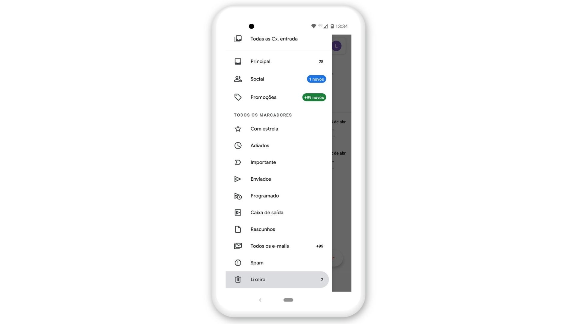 Como esvaziar a lixeira do celular: clique em Lixeira no menu do Gmail (Foto: Arte/Zoom)